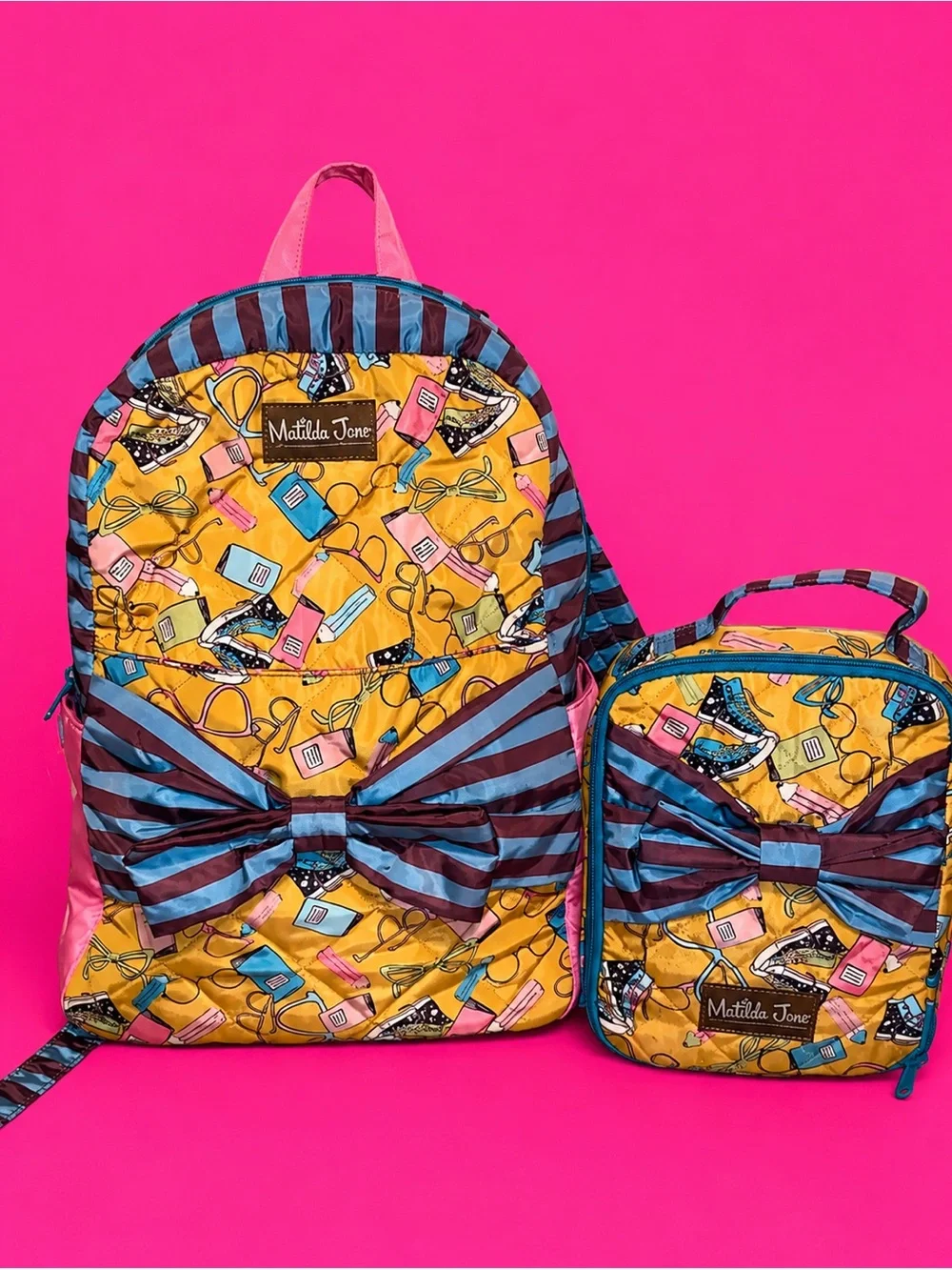 Matilda Jane Yellow Patterned Kids Backpack with Lunch Bag Set